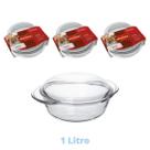 3 Assadeiras de Vidro Terrina 1L Base 0,7L Tampa 0,3L Nadir