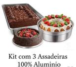 3 Assadeiras em Alumínio, Forma de Bolo Ballerine, Forma Retangular, Forma Pudim Suíça Resistente