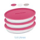 3 Assadeiras Oval Vidro 1,6L Costela Doces Marinex Com Tampa