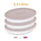 3 Assadeiras Oval Vidro Com Tampa 2,4L Refratário Marinex