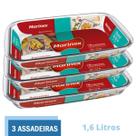 3 Assadeiras Travessas Vidro 1,6L Retangular Nadir Marinex