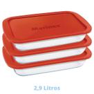 3 Assadeiras Travessas Vidro C Tampa 2,9L Retangular Marinex