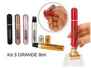 3 Atomizador Porta Perfume 8ml Grande Recarregável Preto Prata Amarelo