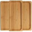 3 Bandejas Petisqueira de Bambu Retangular 28cm Decoração