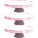 3 Bases Rosa Porta Bolos Tortas Doces 25cm com Pé Bubble Suporte Crippa