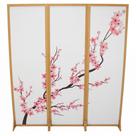 3 Biombo Oriental Japonês Sakura Reto Com Pés Folha Painel Mdf Divisor Divisória Separador De Ambiente