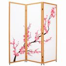 3 Biombo Oriental Japonês Sakura Sanfonado Com Rodinhas E Dobradiças Folha Painel Mdf Divisor Divisória Separador De Ambiente