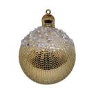 3 Bolas Enfeites Árvore Natal com Perolas fios Dourados 8cm
