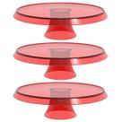 3 Boleiras Plásticas Vermelho Translúcido 28cm com Pedestal Pratos para Bolos e Docinhos