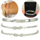 3 Bracelete Pulseira Largo Feminino Rigido Prata Legitima