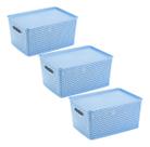 3 Caixas Organizadoras Com Tampa Grande 15 Lts Rattan Azul