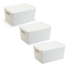 3 Caixas Organizadoras Com Tampa Grande 15 Lts Rattan Branco