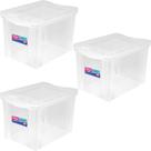 3 Caixas Organizadoras Ordene com Tampa Click 30L 42,5x30,5cm Incolor
