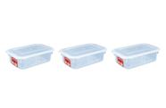 3 Caixas Plásticas Com Tampa Transparente Multi Uso 1,3 L