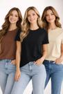 3 Camisetas Feminina Algodão 30.1 Kit 3 Cores Variadas Gola redonda Básica Trabalho Passeio Versátil Dia a dia T shirt Casual Manga curta Leve Confort