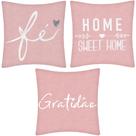 3 Capa Almofada Estampadas Sala Quarto Frases Rosa e Branca 45x45