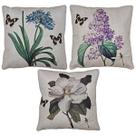 3 Capa Almofada Linho Flor Magnolia Lavanda Agapanto 43x43