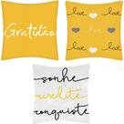 3 Capas Almofada Gratidão Love Sonhe Conquiste 45x45 Sarja