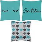 3 Capas Almofada Sarja Almofada Gratidão e Cílios 45x45