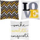 3 Capas de Almofada Sarja ZigZag Sonhe Acredite Love 45x45cm 3 Capas de Almofada Sarja ZigZag Sonhe Acredite Love 45x45cm