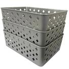 3 Cesto de Organização Multiuso para Gavetas Armarios Lavanderia Cinza 19x13cm
