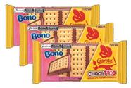 3 Chocolate trio Biscoito Bono Recheio Morango Garoto 90g