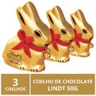 3 Coelhos de Chocolate, Lindt Gold Bunny, Páscoa, 50g