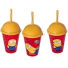 3 Copo Com Canudo Infantil Festa Lembrancinha Heróis 280ml -