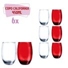 3 Copos Vermelho + 3 Copos Transp California Redondo 450ml