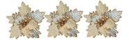 3 Flor Dourada Natalina Palha Telada Glitter Enfeite Arvore