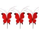 3 Flor Pick Natal Borboleta Vermelha Decorada Glitter 30Cm 3 Flor Pick Natal Borboleta Vermelha Decorada Glitter 30Cm