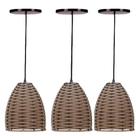 3 Luminária Junco Taça Lustre Pendente Aramado Fibra Sintética Moderno