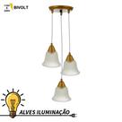 3 Luminárias Pendente Lustre Sino 3 Lâmpadas E27 Bivolt Varios tamanhos Completo