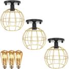 3 Lustre Teto Plafon + 3 Lâmpada Led St64 Industrial Aramado Globo Retrô Luminária Vintage