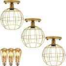 3 Lustre Teto Plafon + 3 Lâmpada Led St64 Industrial Aramado Globo Retrô Luminária Vintage