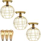 3 Lustre Teto Plafon + 3 Lâmpada Led St64 Industrial Aramado Globo Retrô Luminária Vintage