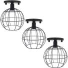 3 Lustres Teto Plafon Industrial Aramado Globo Retrô Luminária Sobrepor Vintage Preto Agp Ilumini