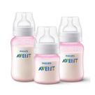 3 Mamadeiras Clássica 125 260 330 ml Rosa Philips Avent