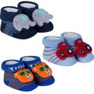 3 Meias Pantufa Bebê Divertida Menino Recém Nascido Enxoval Maternidade