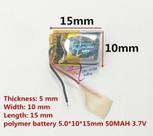 (3 Pcs) Bateria 3,7v 50mah 5mm X 10mm X 15mm 501015 2 Fios - (3 Pcs) Bateria 3,7v 50mah 5mm X 10mm X 15mm 501015 2 Fios -
