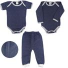 3 Peças Kit Enxoval Bebê Inverno Meia Estação em Moletinho Premium Body Manga Longa e Curta Calça Mijão Confortável