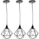 3 Pendente Aramado Diamante Luminária Lustre Luxo Pequeno Teto Retrô Agp Ilumini Industrial
