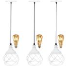 3 Pendente Aramado Esfera Balonê + 3 Lâmpada Lustre Luminária Teto Regulável Sala Cozinha Industrial