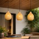 3 Pendente Em Fibra Natural Bambu Artesanal Lavabo E27 Nat02