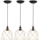 3 Pendentes Aramado Cálice Luminária Lustre Teto Retrô Vintage Industrial Balcão Cobre Rose Gold