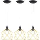 3 Pendentes Aramado Cálice Luminária Lustre Teto Retrô Vintage Industrial Balcão Dourado