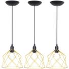 3 Pendentes Aramado Cálice Luminária Lustre Teto Retrô Vintage Industrial Balcão Dourado