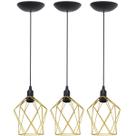 3 Pendentes Aramado Cálice P Luminária Lustre Teto Retrô Vintage Industrial Balcão Dourado