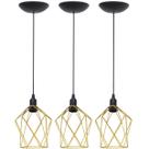 3 Pendentes Aramado Cálice P Luminária Lustre Teto Retrô Vintage Industrial Balcão Dourado