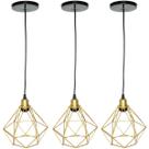 3 Pendentes Aramado Diamante Cabo 1,5 Mt Luminária Lustre P Industrial Teto Retrô Balcão Agp Ilumini